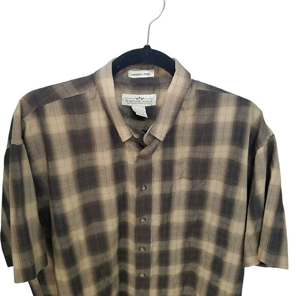 Natural Issue Mens Sz L Brown Plaid Short Sleeve Button Down Shirt - Picture 8 of 9